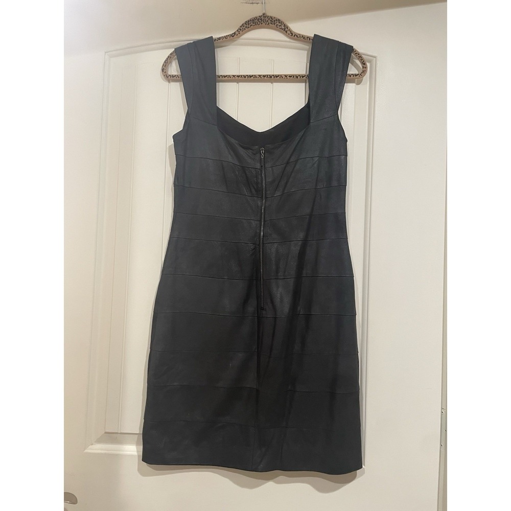 Vakko Black Lamb Leather Dress Womens Size 8 Bodycon LBD Vintage - Picture 4 of 10